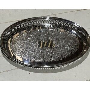 Vintage Kent Silversmiths Silver Plated Oval Shaped Serving Tray Platter